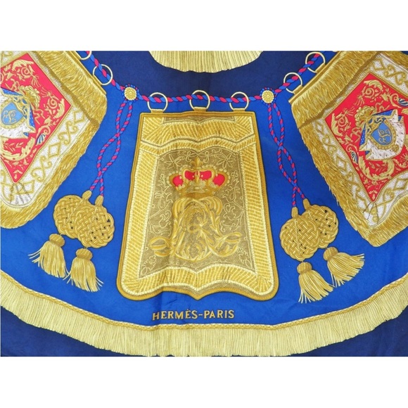 Hermes Gold and Blue Silk Scarf - Picture 8 of 15